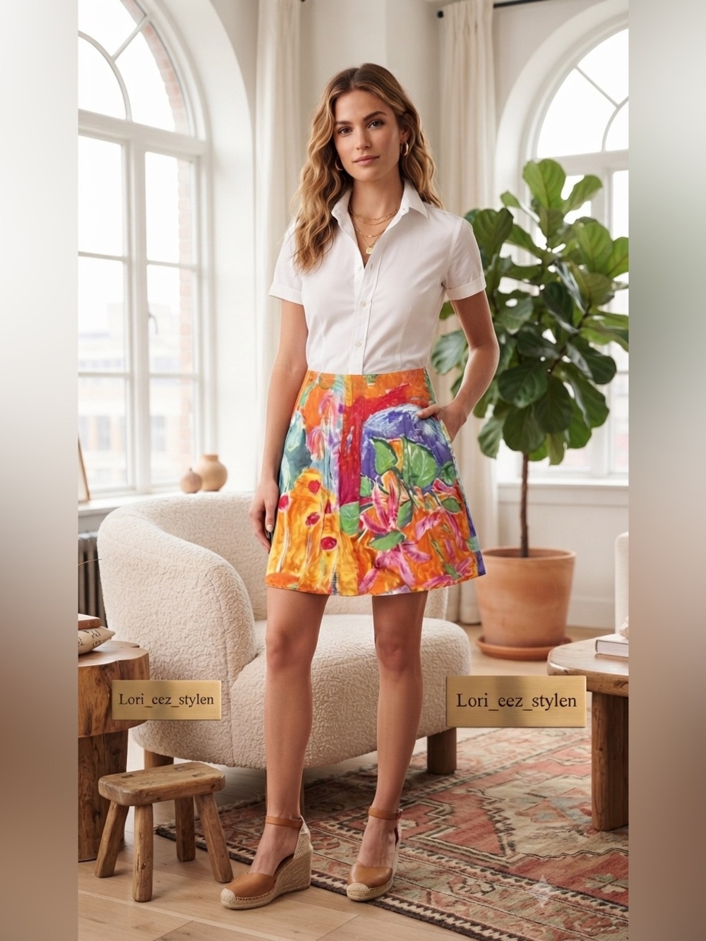 Y2K Ralph Lauren Orange Multicolor Floral Circle Skirt